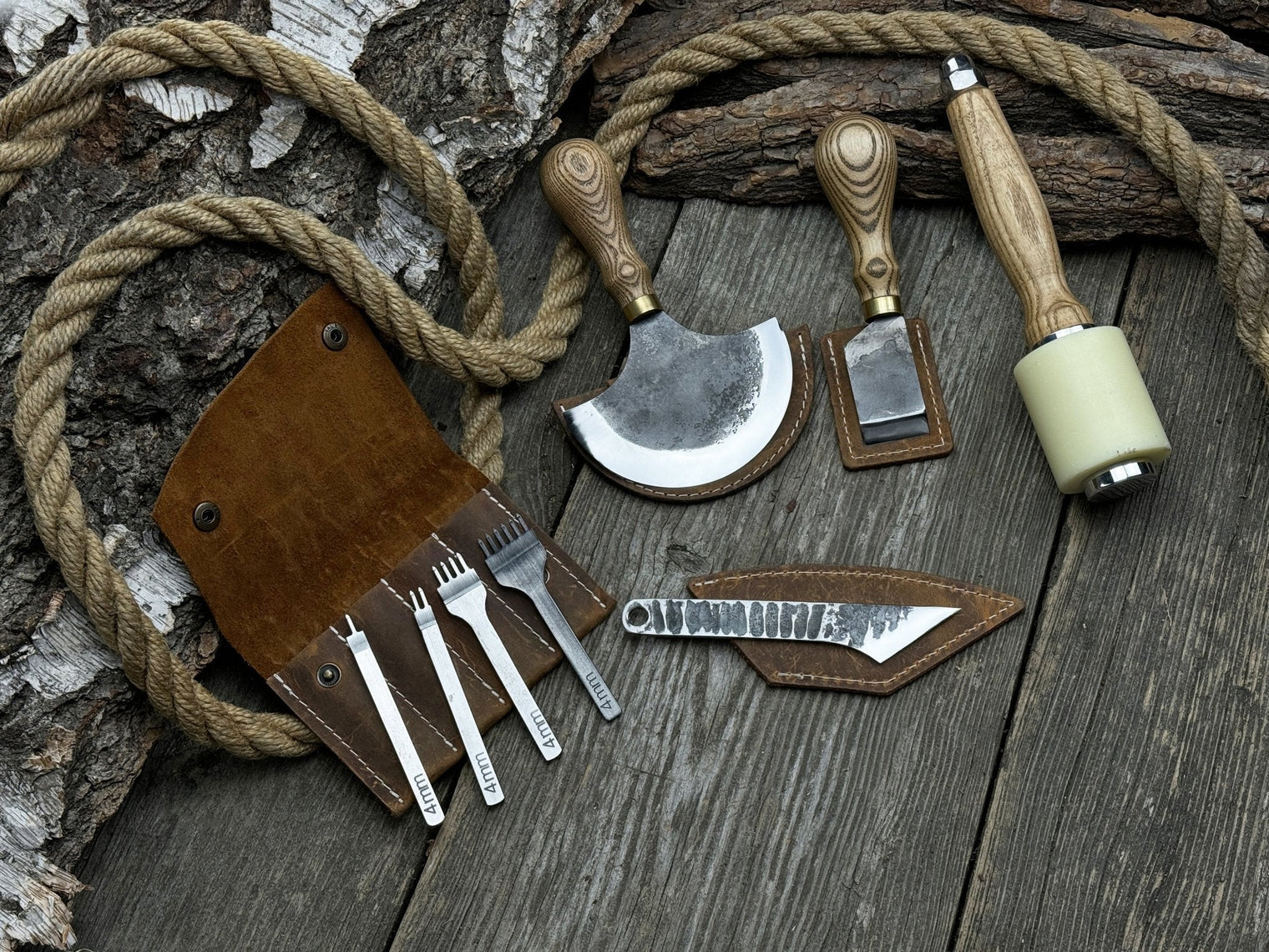 5-Piece Leather Working Tool Set With Nylon Mallet