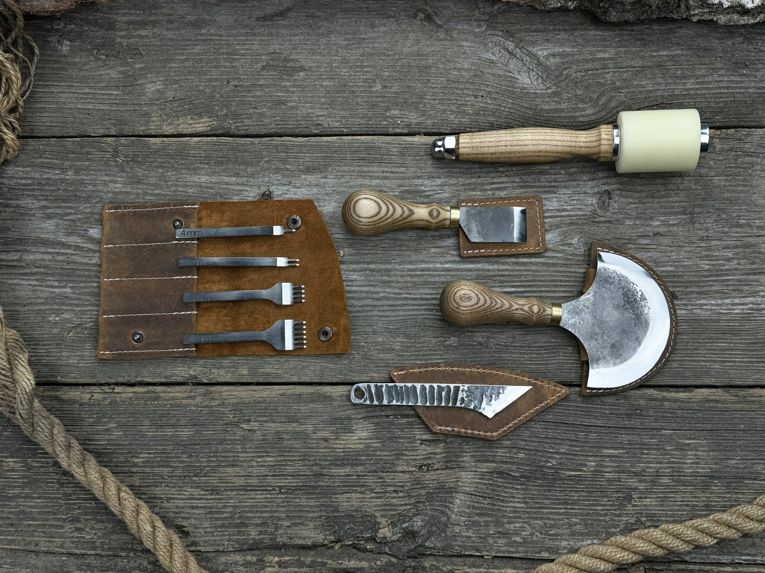 5-Piece Leather Working Tool Set With Nylon Mallet
