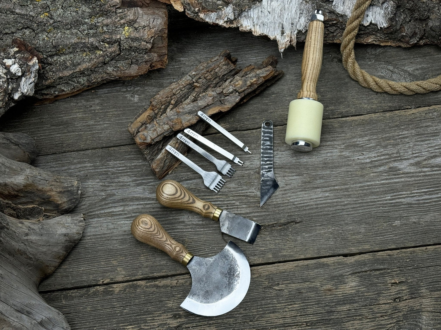 5-Piece Leather Working Tool Set With Nylon Mallet