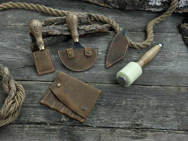 5-Piece Leather Working Tool Set With Nylon Mallet