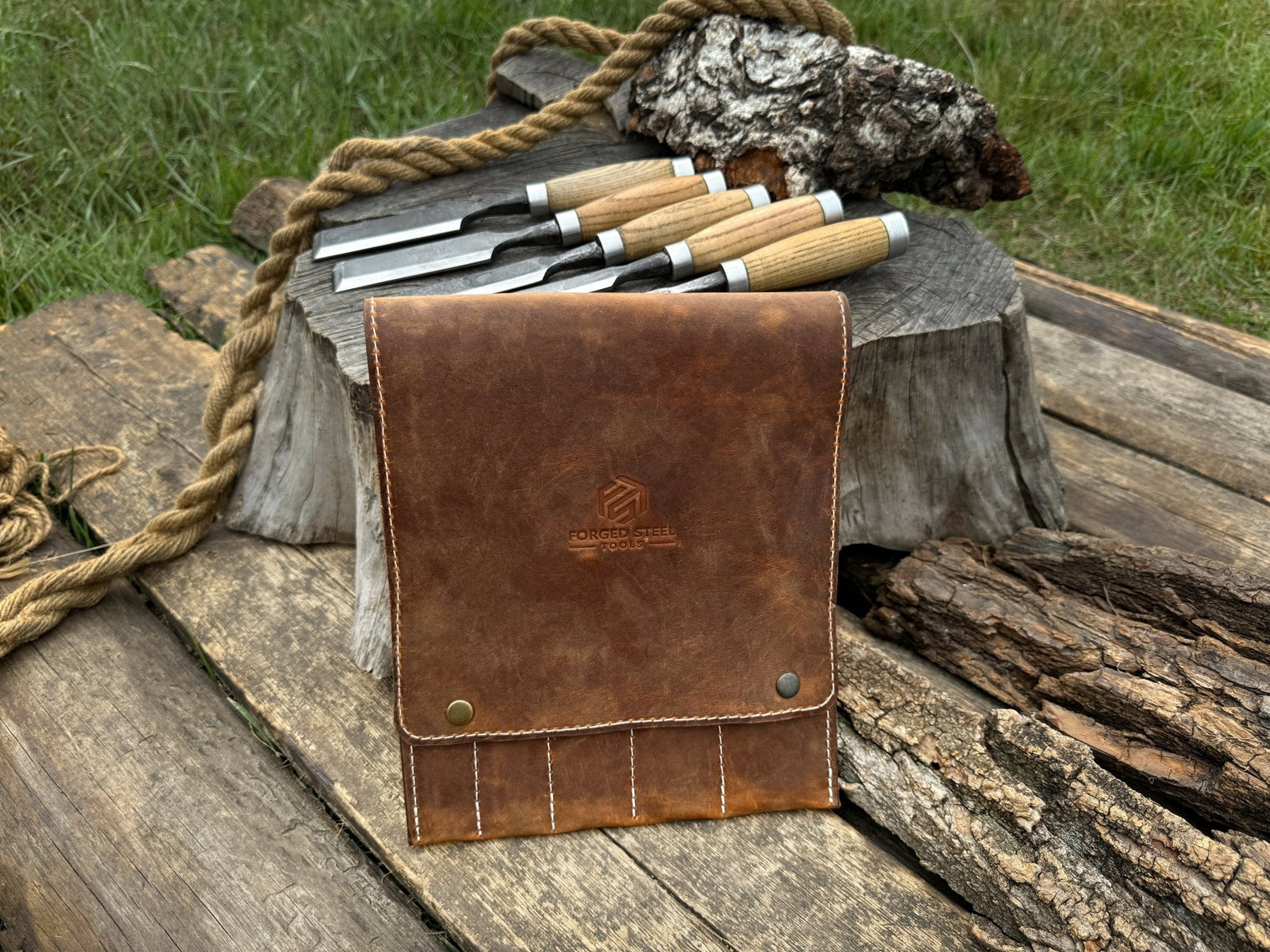 5-Piece Small Timber Framing Chisel Set with Leather Case