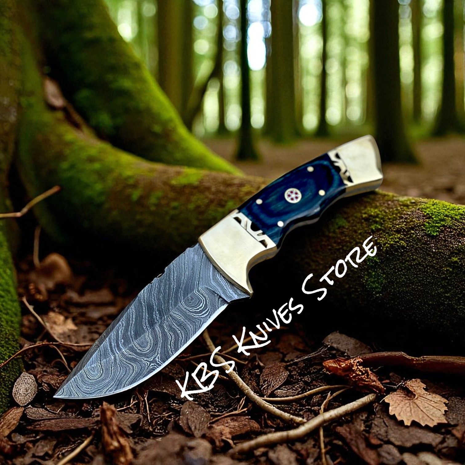 Custom Outdoor Utility Knife – 8.5" Hand-Forged Damascus Blade with Wood Handle