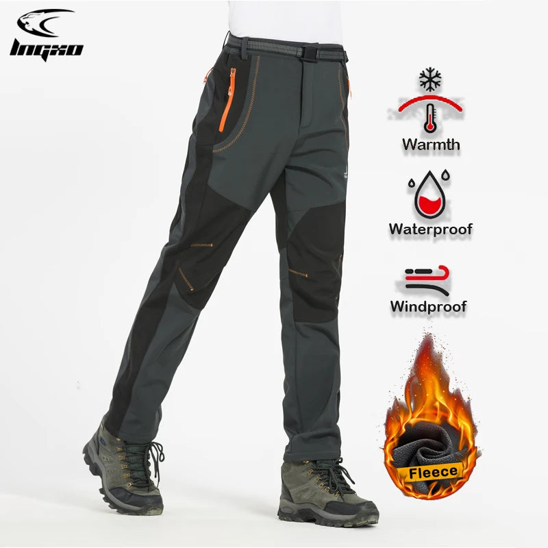 LNGXO Thick Warm Fleece Hiking Pants | Waterproof & Windproof Outdoor Pants
