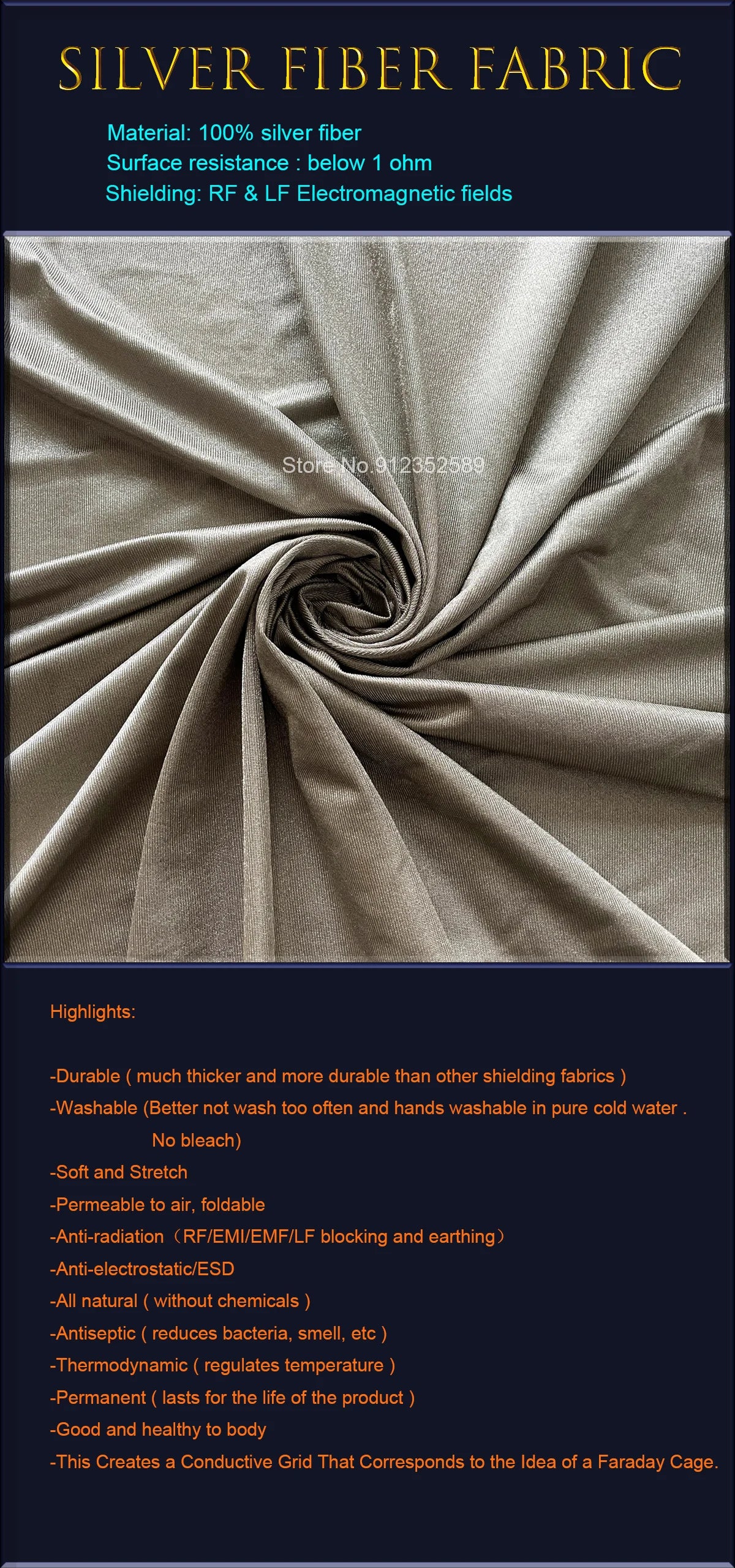 Silver Fiber Fabric EMF Reducing | Anti-Radiation Conductive Stretch Fabric