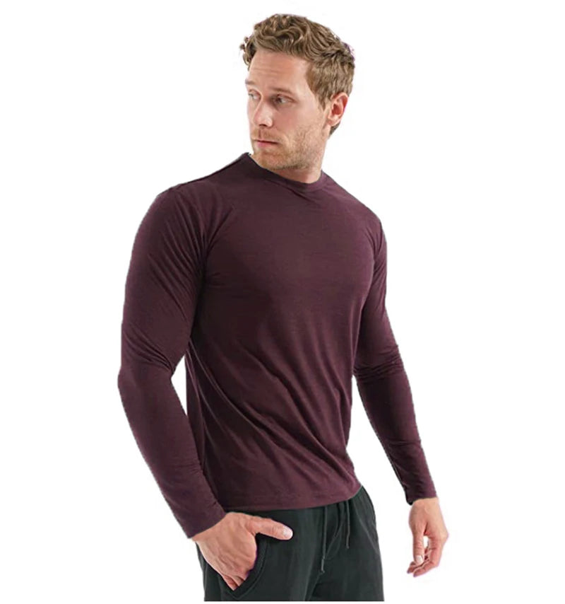 100% Merino Wool Base Layer Men Merino Wool Long Sleeve 240G Midweight Thermal Underwear Wicking Breathable Top + Hiking Socks