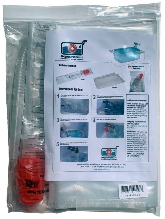 AquaPodKit Emergency Water Storage | 65-Gallon Bathtub Bladder for Disaster Prep