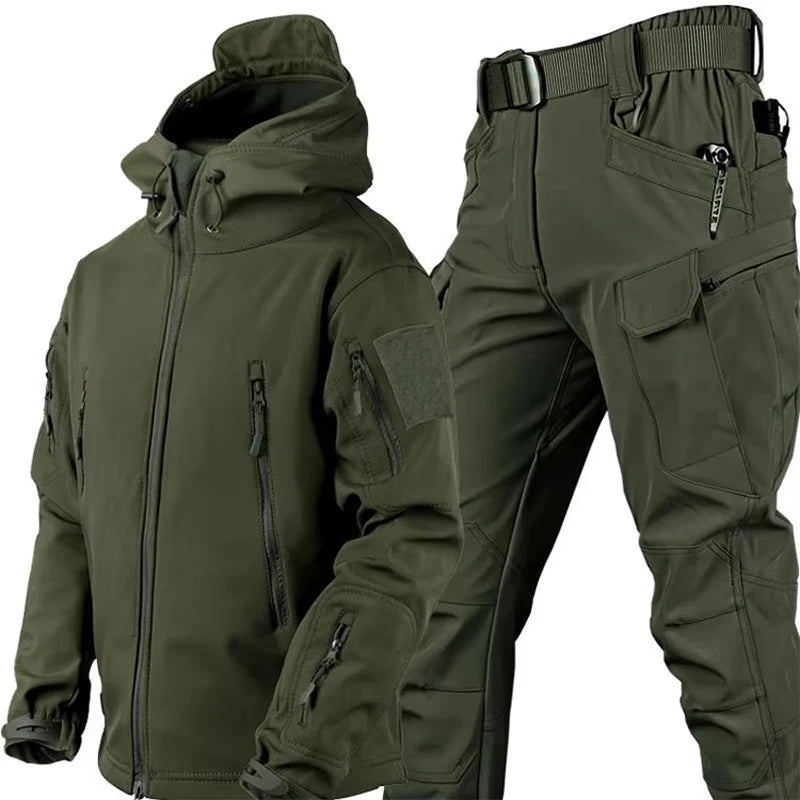Winter Waterproof Tactical Jackets Sets Men Outdoor Soft Shell Hiking Hunting Jacket Suit Fleece Cargo Pant Tracksuits