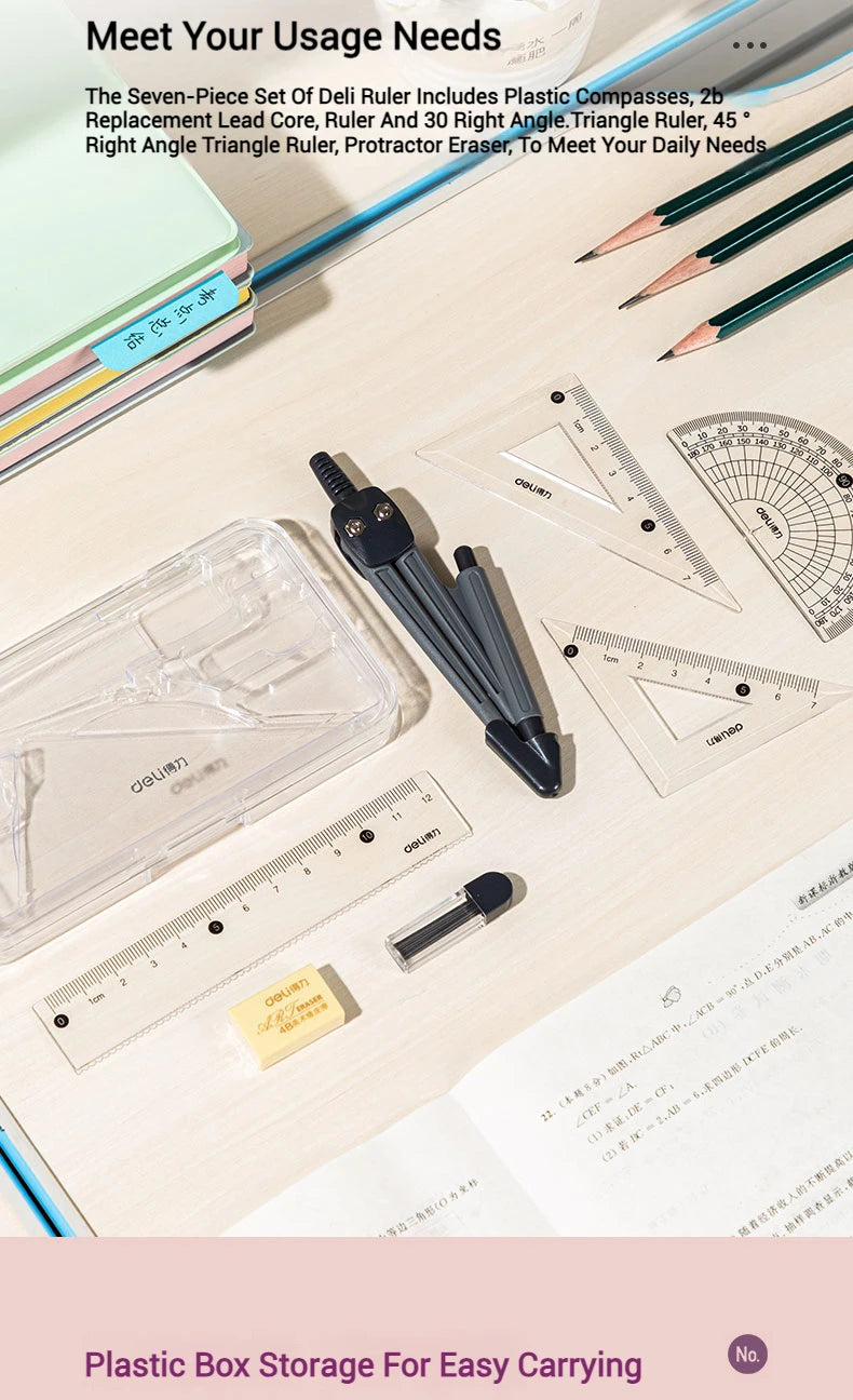Deli Compass Set | Multifunctional Drawing & Ruler Kit