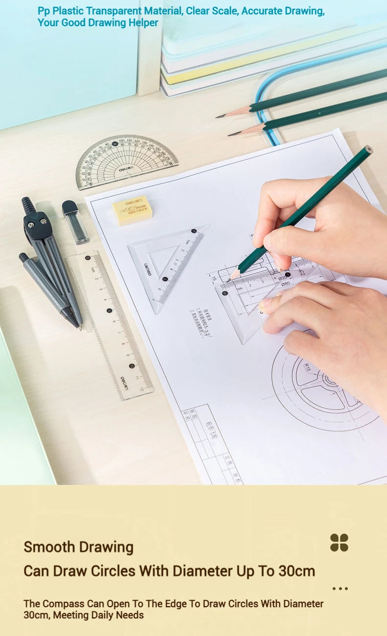Deli Compass Set | Multifunctional Drawing & Ruler Kit