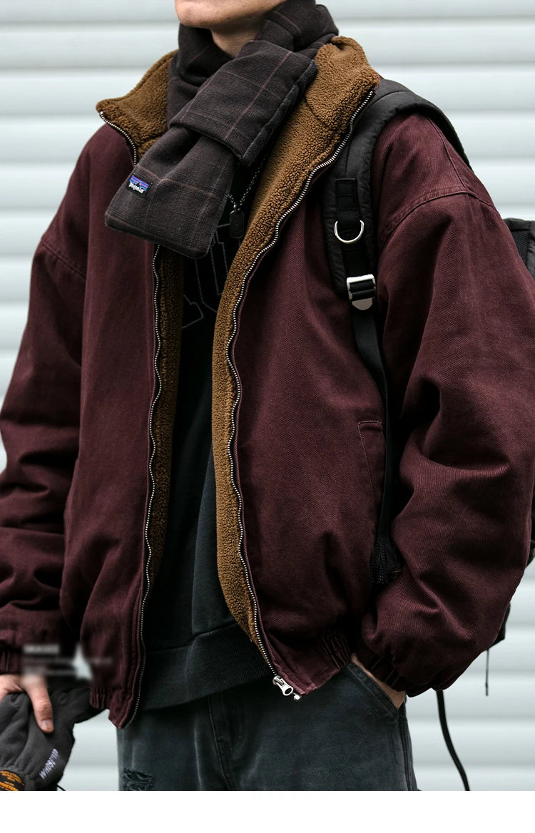 Japanese Vintage MenPolar Wool Jacket Winter High Quality Coat Thick Korean Streetwear Loose Couple Fashionable Male Warm Jacket