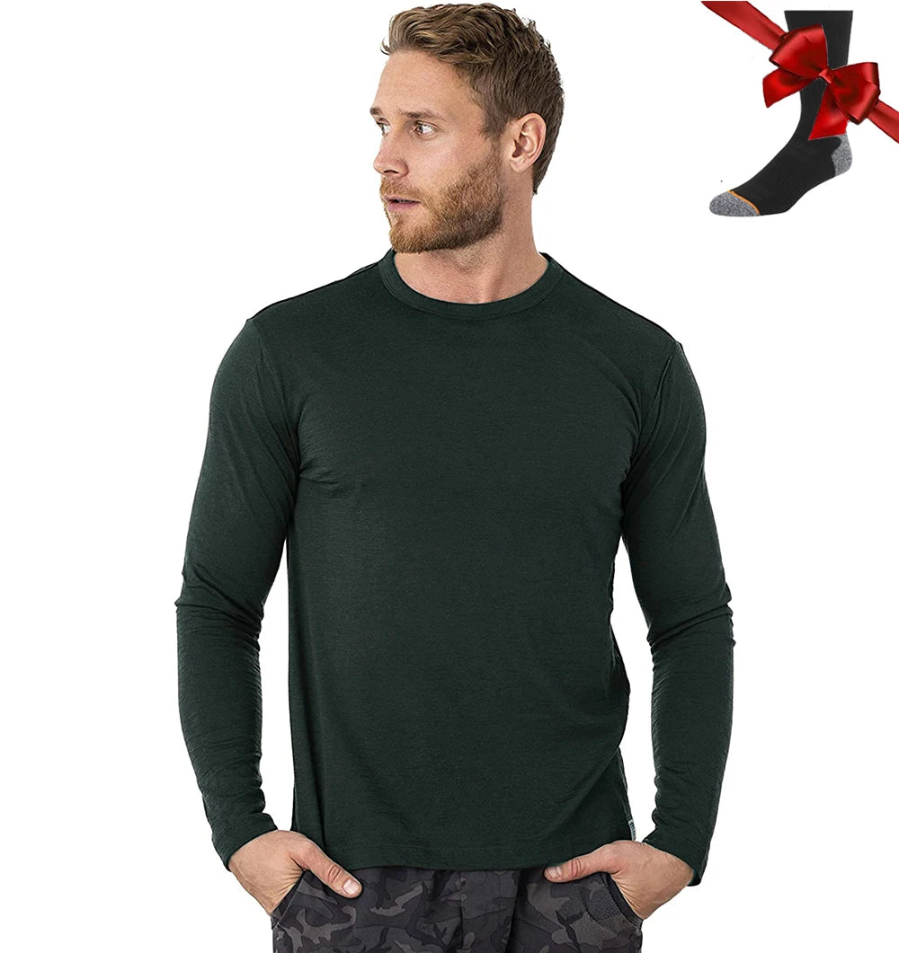 Merino Wool Base Layer Set | Men’s Long Sleeve Thermal Top & Hiking Socks