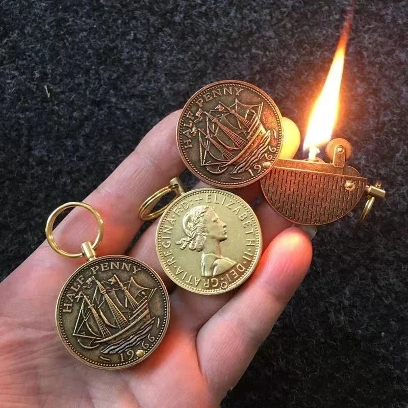 Retro Coin Kerosene Torch Lighter | Mini Portable Keychain Cigarette Lighter