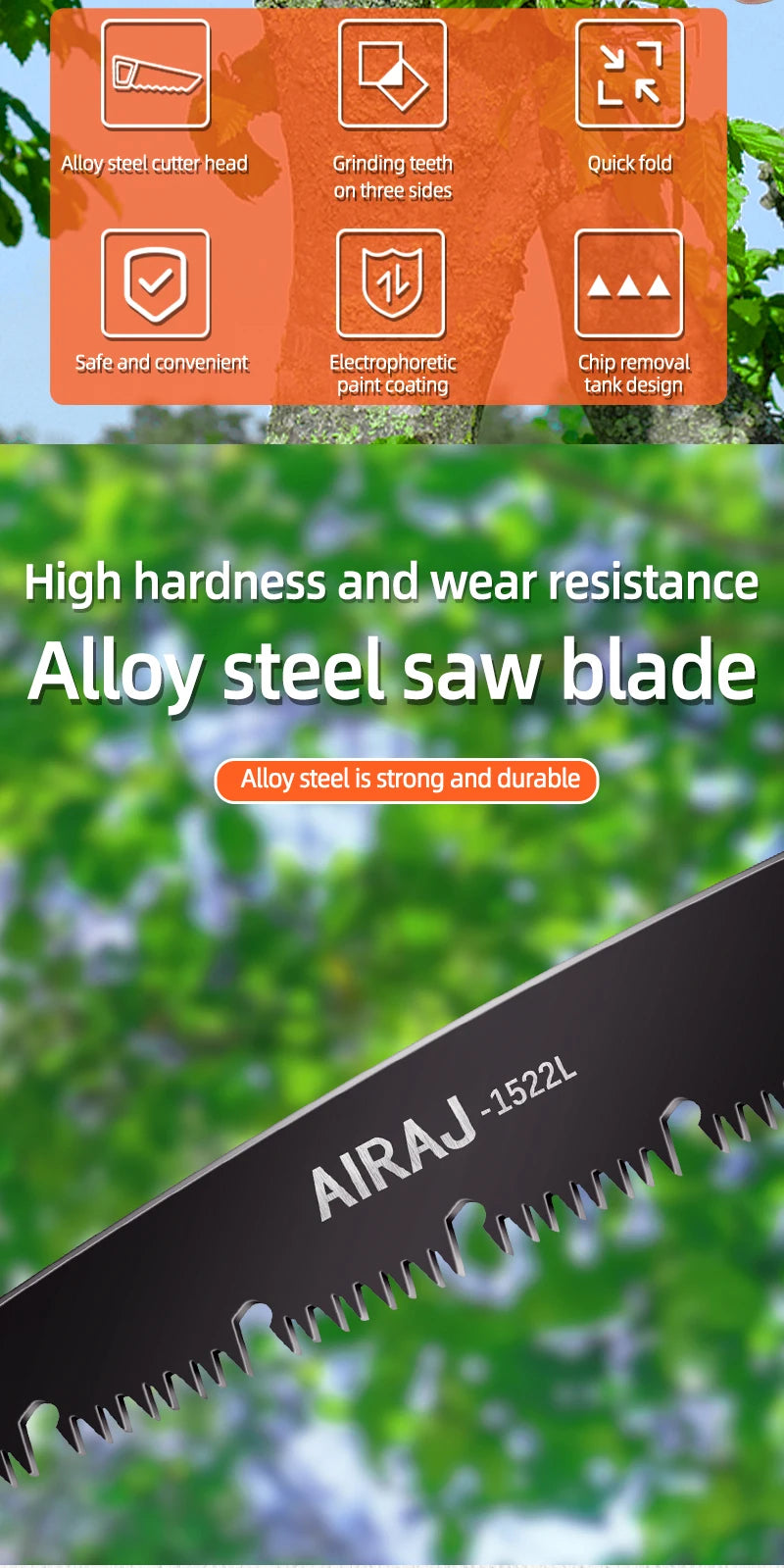 AIRAJ 1pc Extended Multi-functional Hand Saw, Woodworking Portable Steel Saw, Outdoor Tree And Camping Hand Saw