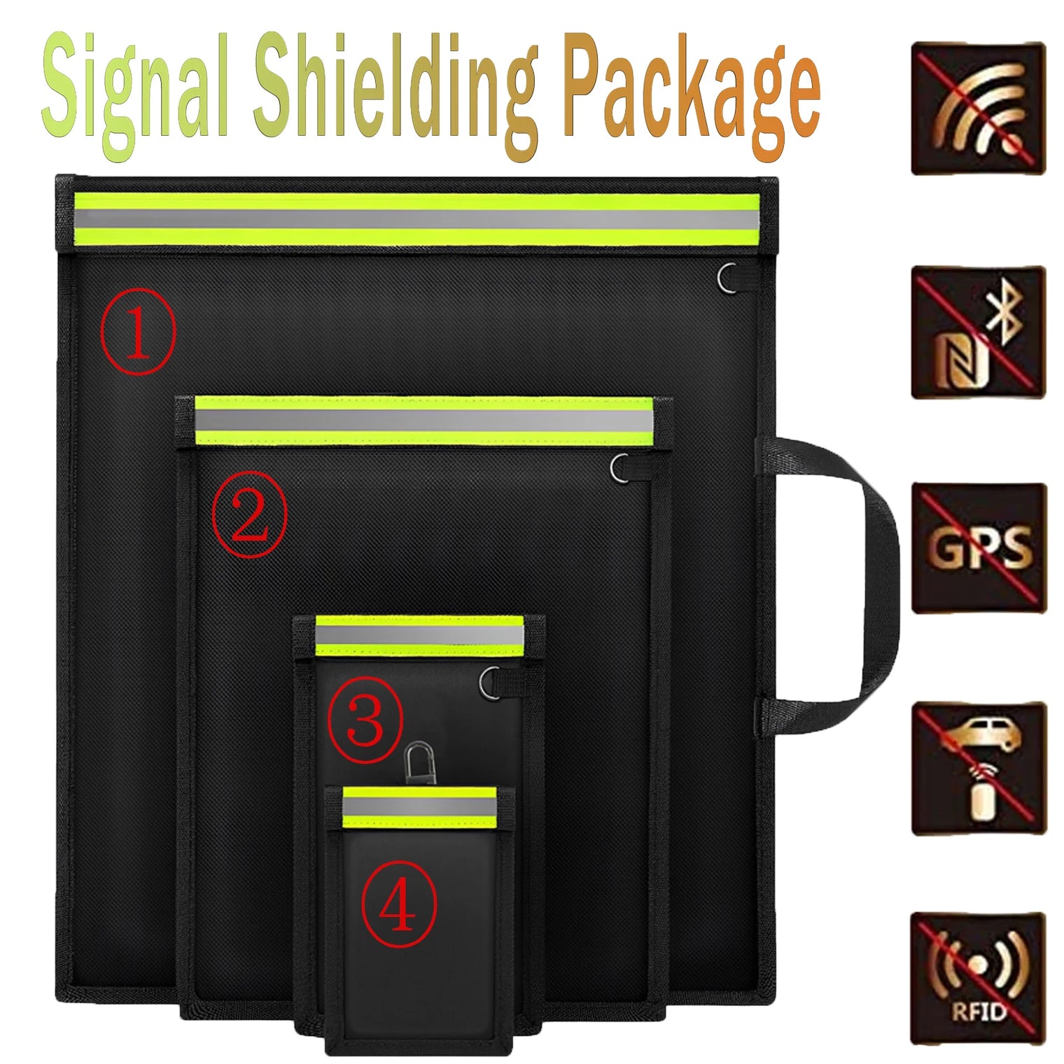 4Pcs Signal Blocker Faraday Bag RFID Faraday Pouch with Reflective Strip Anti-Tracking Signal Blocker Faraday Bag for Keys Phone