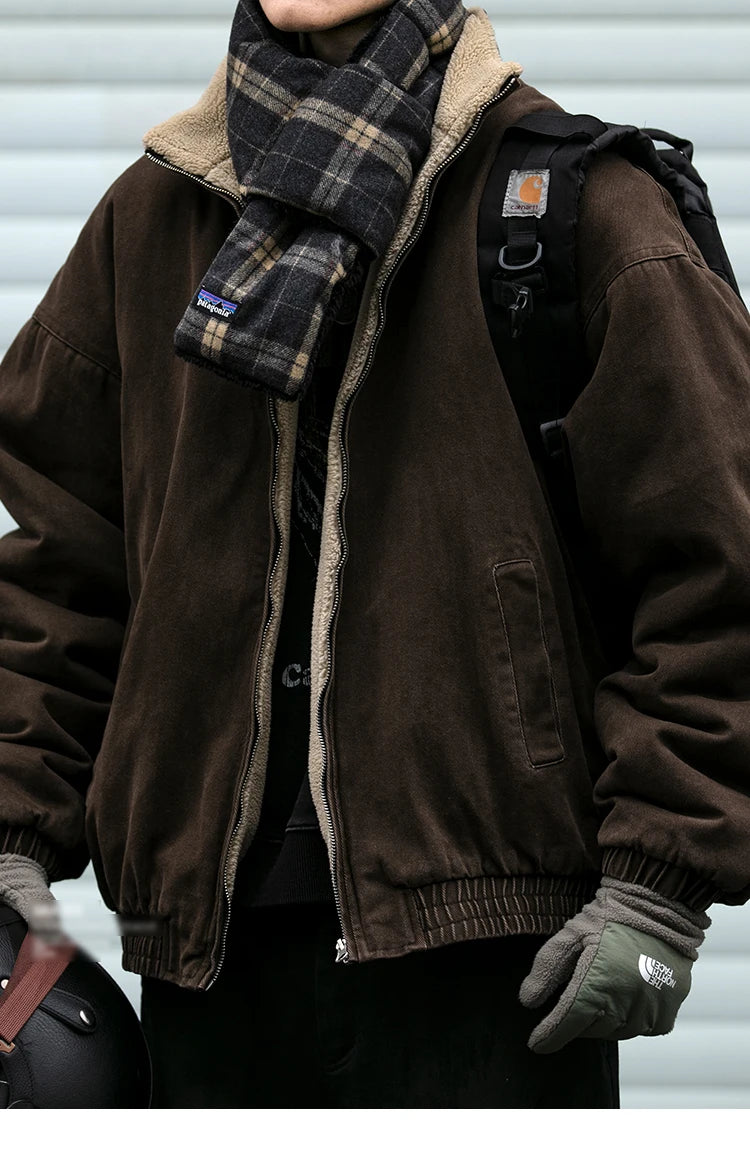 Japanese Vintage MenPolar Wool Jacket Winter High Quality Coat Thick Korean Streetwear Loose Couple Fashionable Male Warm Jacket