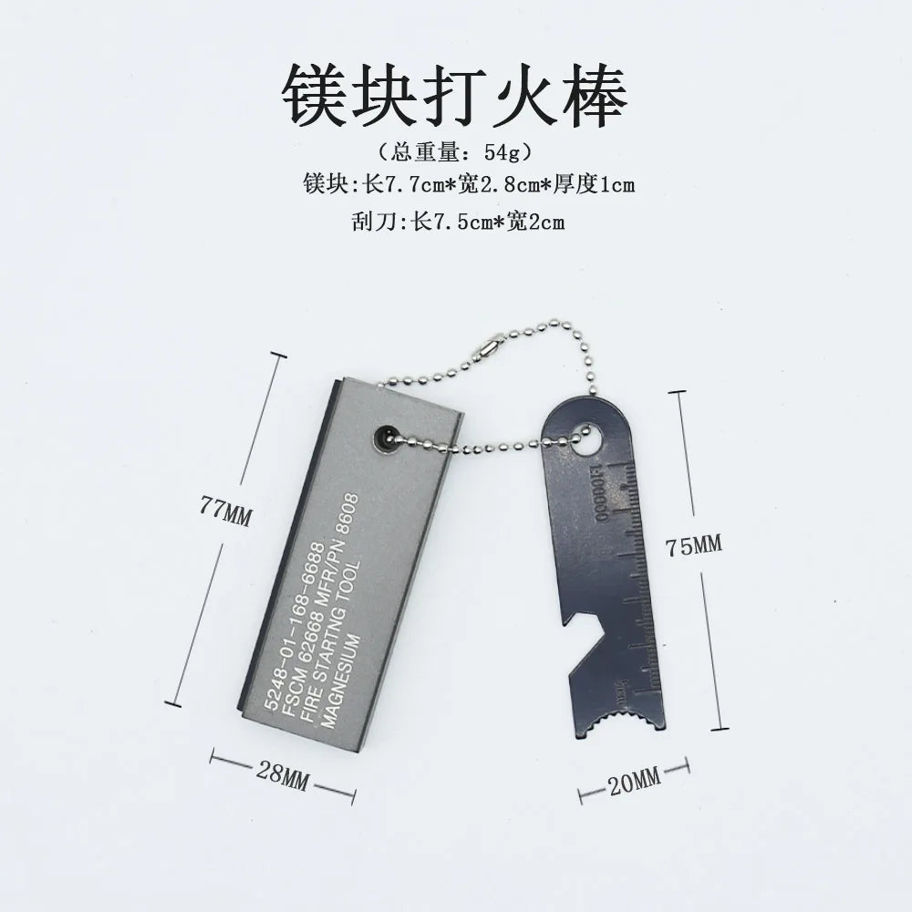 Fire Steel Magnesium Rod | Spark Steel with Chain & Compass