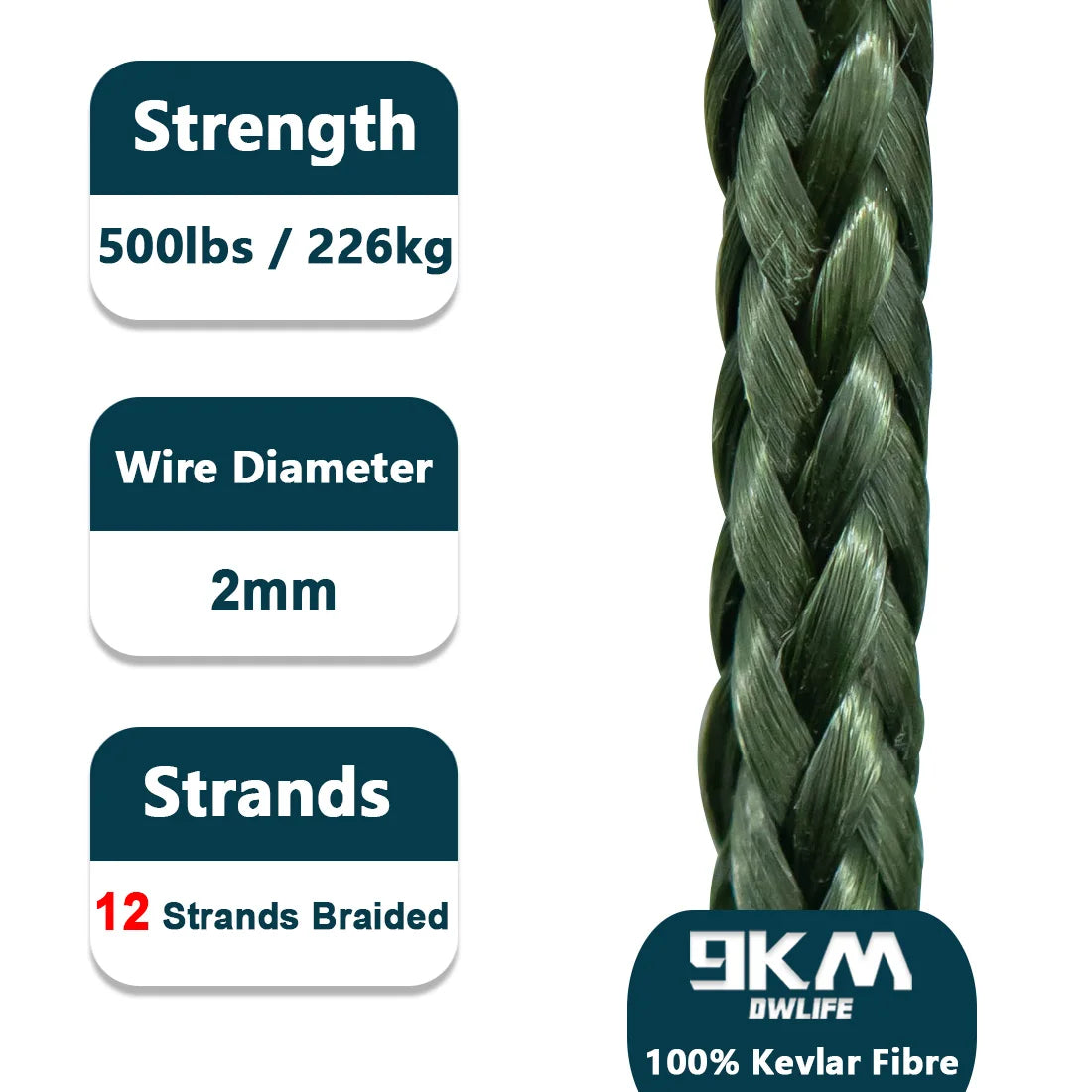 9KM DWLIFE Kevlar Cord | High-Strength Braided Line