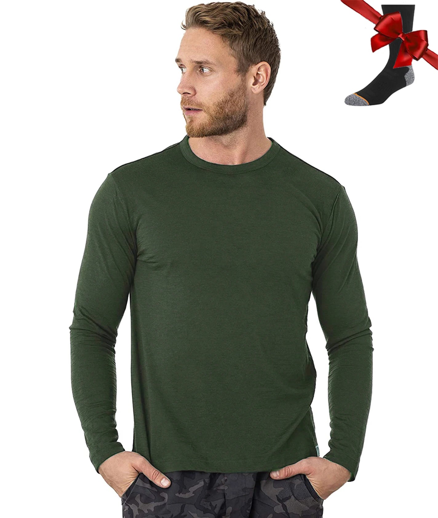 Merino Wool Base Layer Set | Men’s Long Sleeve Thermal Top & Hiking Socks