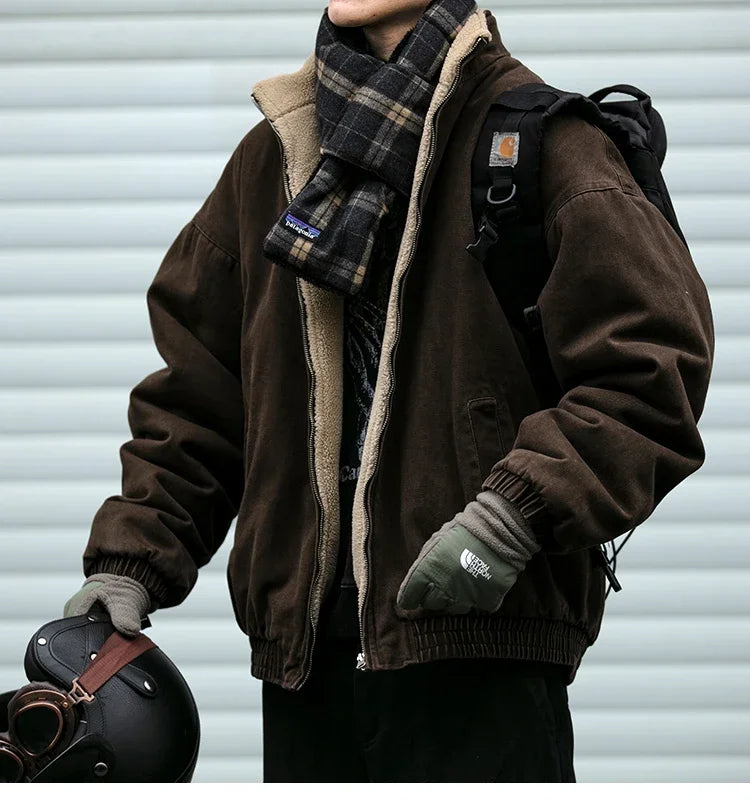 Japanese Vintage MenPolar Wool Jacket Winter High Quality Coat Thick Korean Streetwear Loose Couple Fashionable Male Warm Jacket