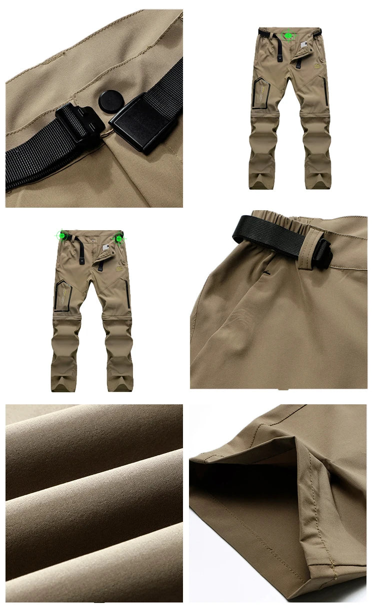 Men's Convertible Cargo Tactical Pants, Water Resistant Outdoor Hiking Pants, Zip Off Lightweight Stretch Work
