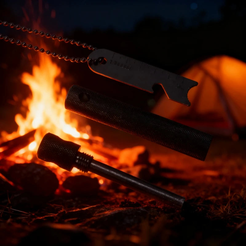 Fire Steel Magnesium Rod | Spark Steel with Chain & Compass