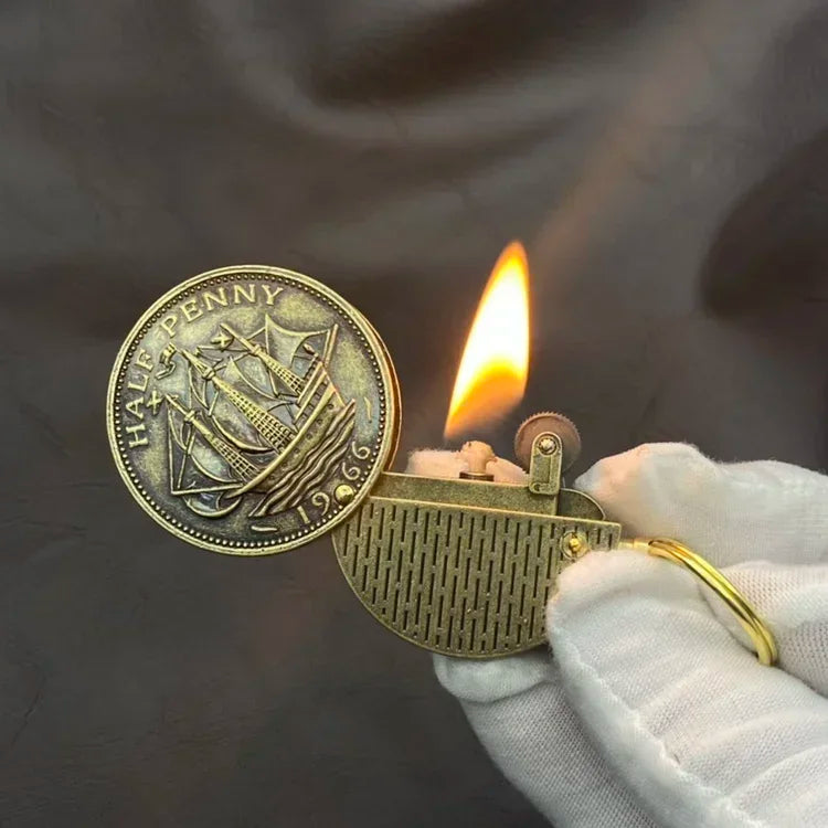 Retro Coin Kerosene Torch Lighter | Mini Portable Keychain Cigarette Lighter