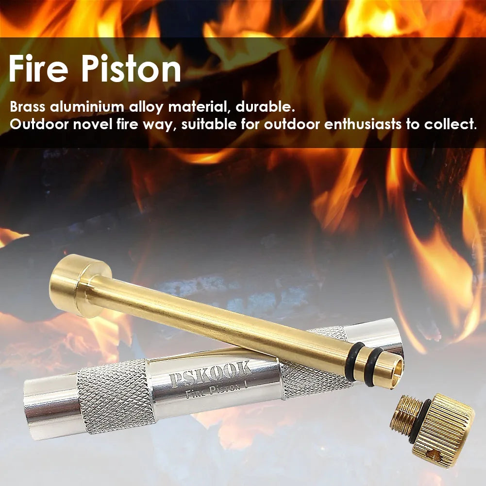 Brass Fire Piston Kit Portable Ignited Piston Firearm Useful Air Compression Fire Tube Survival Tool for Outdoor Travel