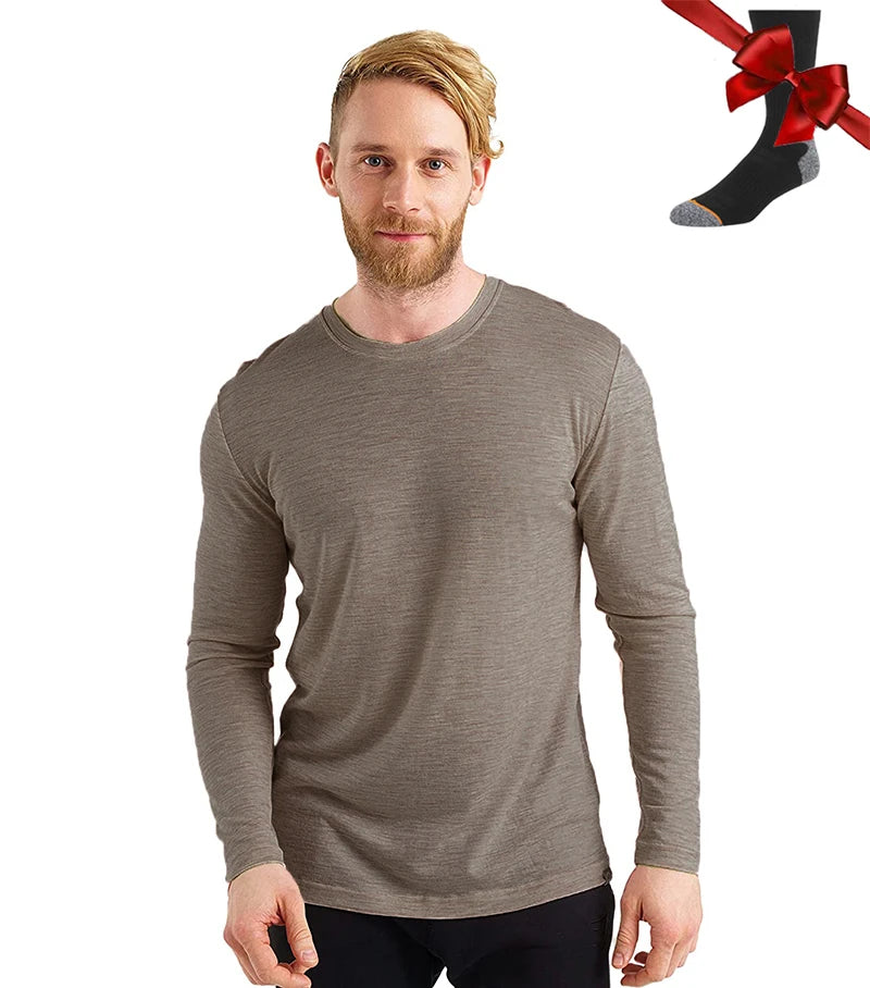 Merino Wool Base Layer Set | Men’s Long Sleeve Thermal Top & Hiking Socks