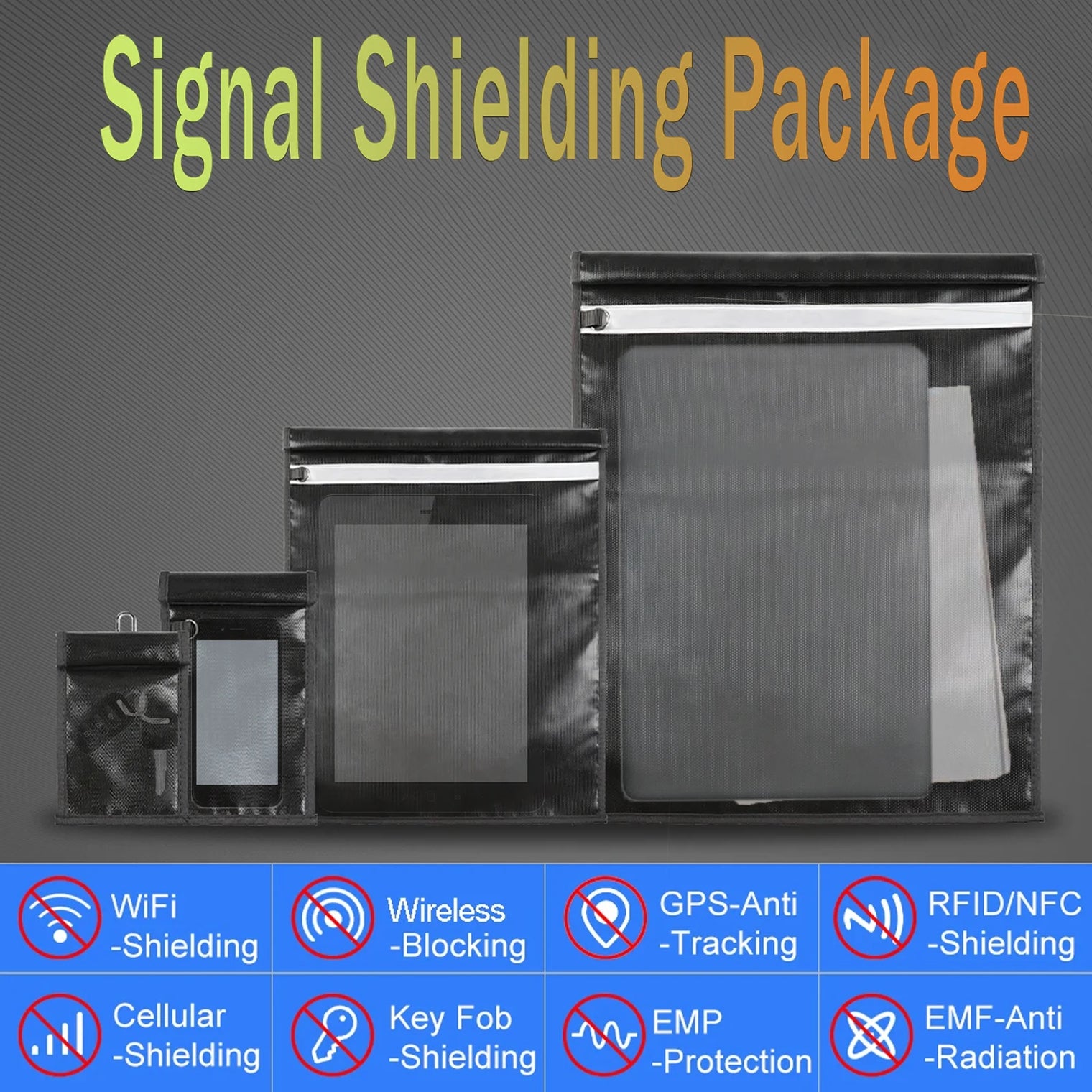 4Pcs Signal Blocker Faraday Bag RFID Faraday Pouch with Reflective Strip Anti-Tracking Signal Blocker Faraday Bag for Keys Phone