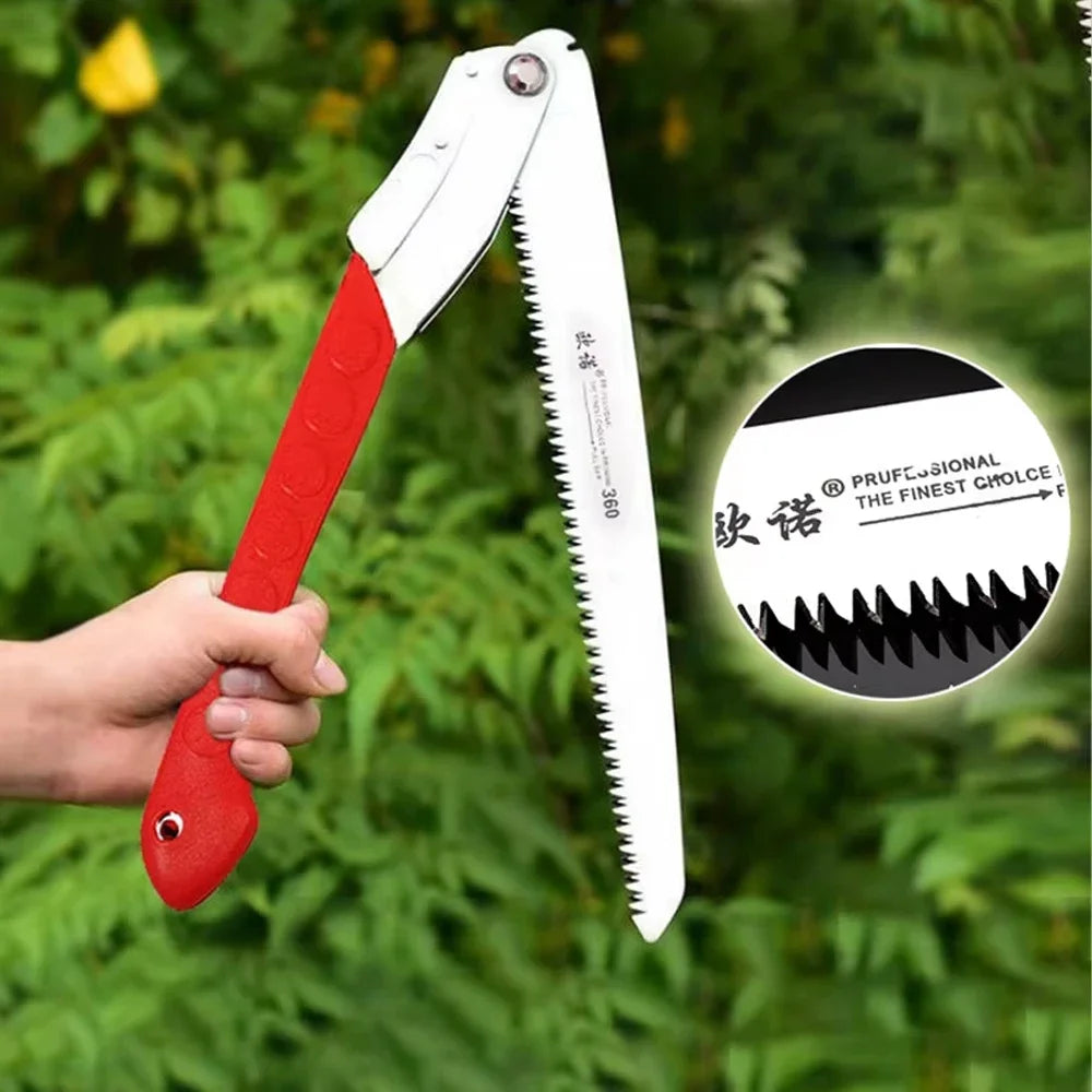 16-Inch Manganese Steel Folding Saw with 3-Sided Teeth and Safety Lock for Cutting Trimming Wood Branches Bamboo