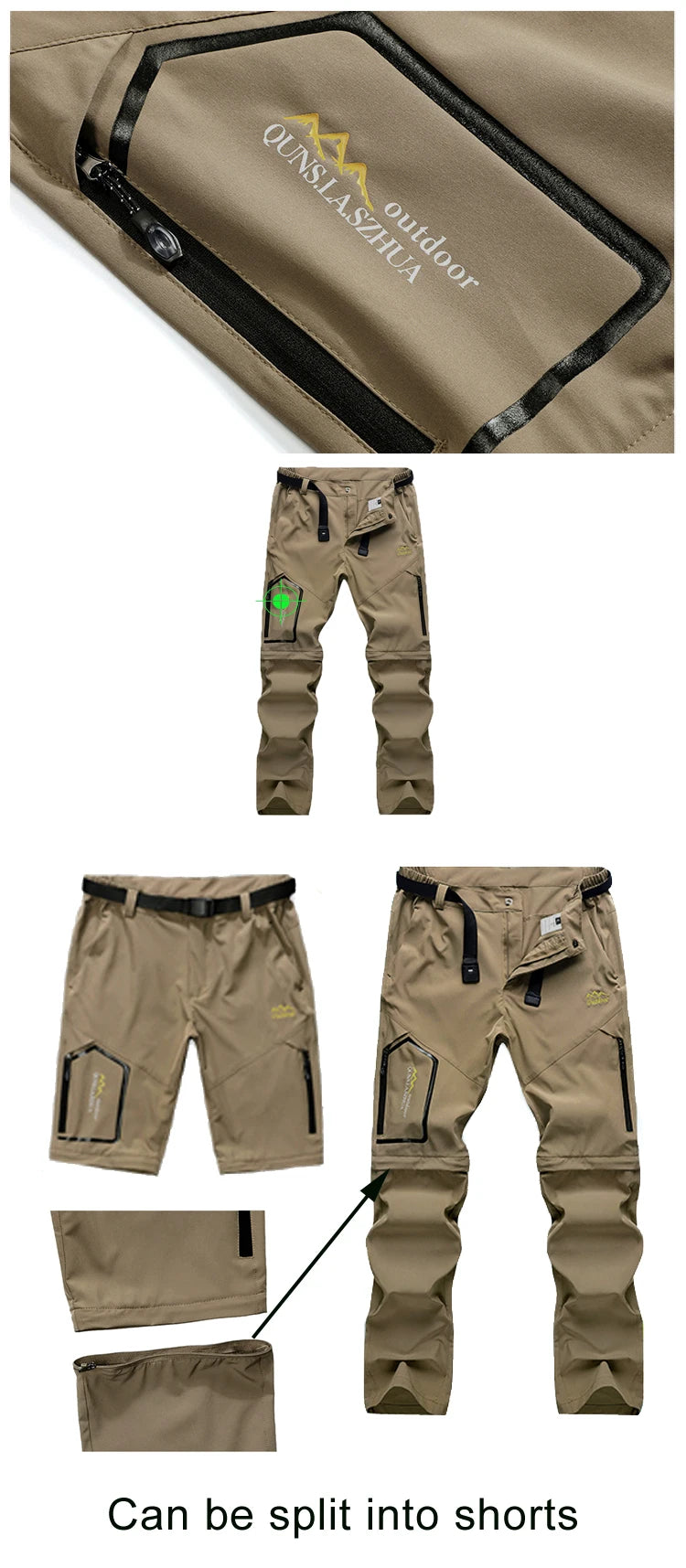 Men's Convertible Cargo Tactical Pants, Water Resistant Outdoor Hiking Pants, Zip Off Lightweight Stretch Work