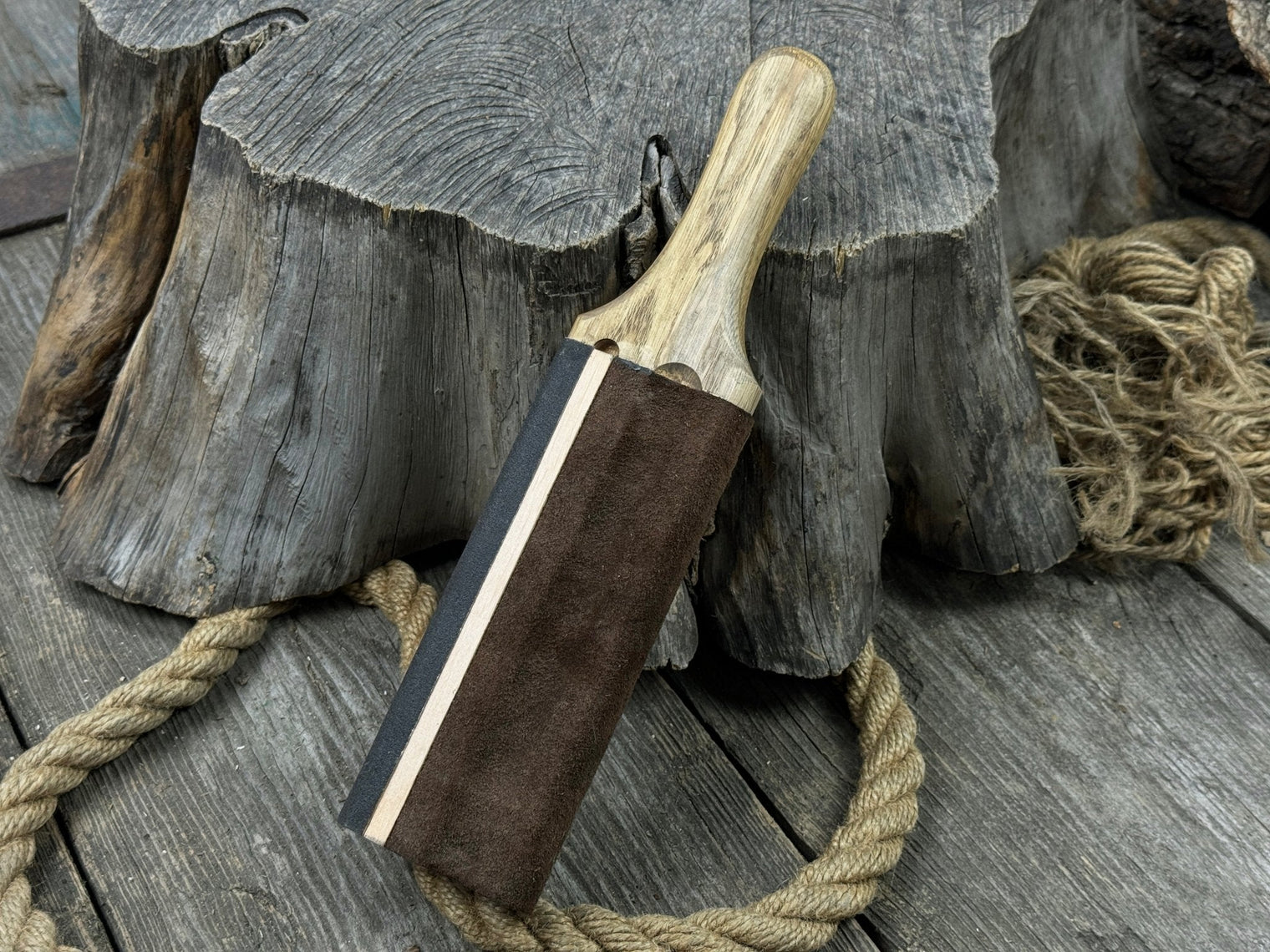 Dual-Sided Leather Paddle Strop For Hook Knives & Gouges