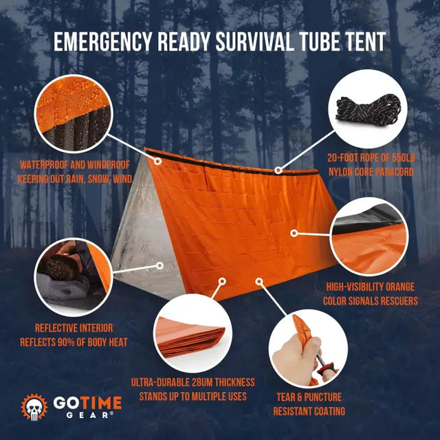 Go Time Gear 2-Person Waterproof Emergency Survival Tent with Thermal Protection for Camping and Hiking