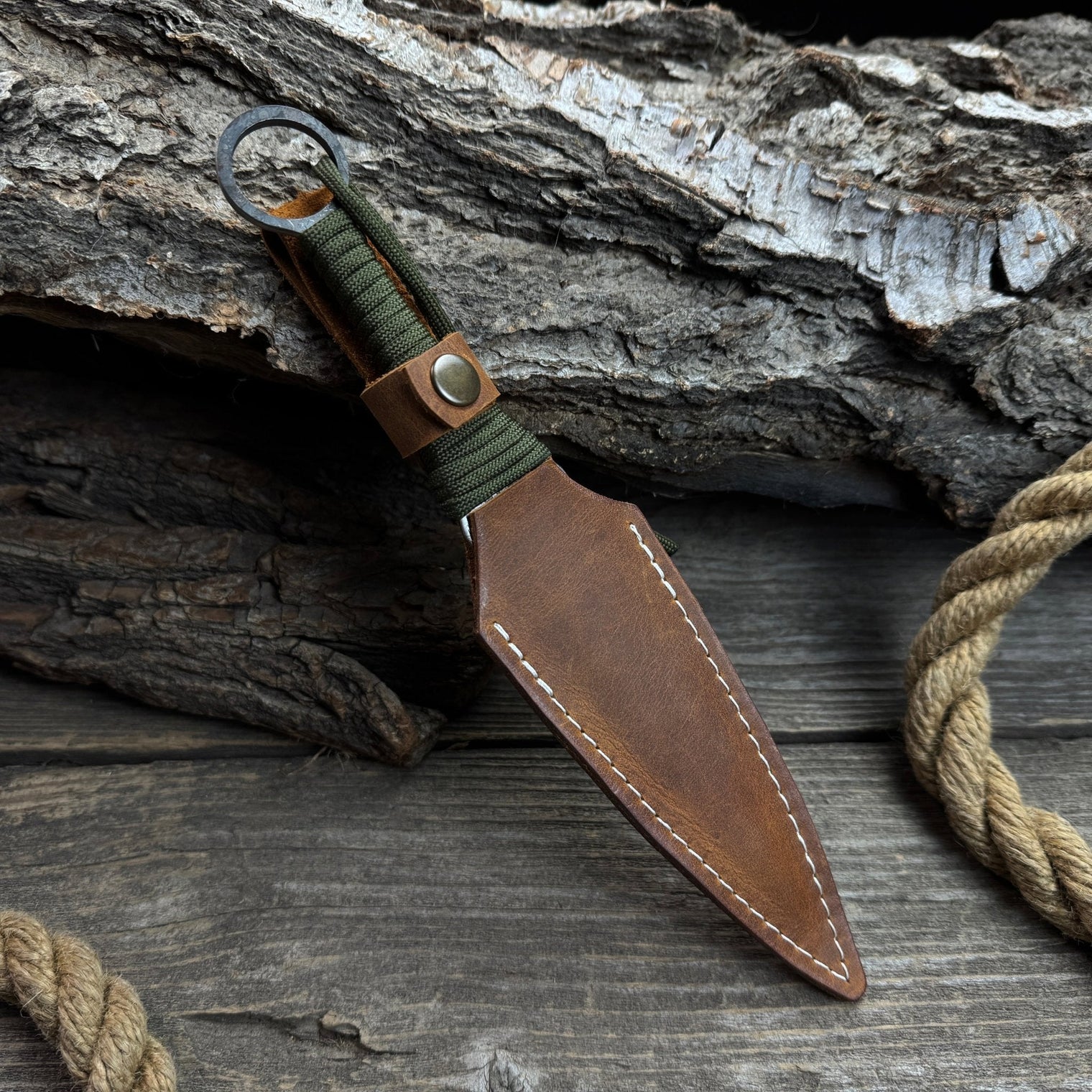 Hand-Forged Throwing Knife – 23 cm (9 in) with Leather Belt Sheath