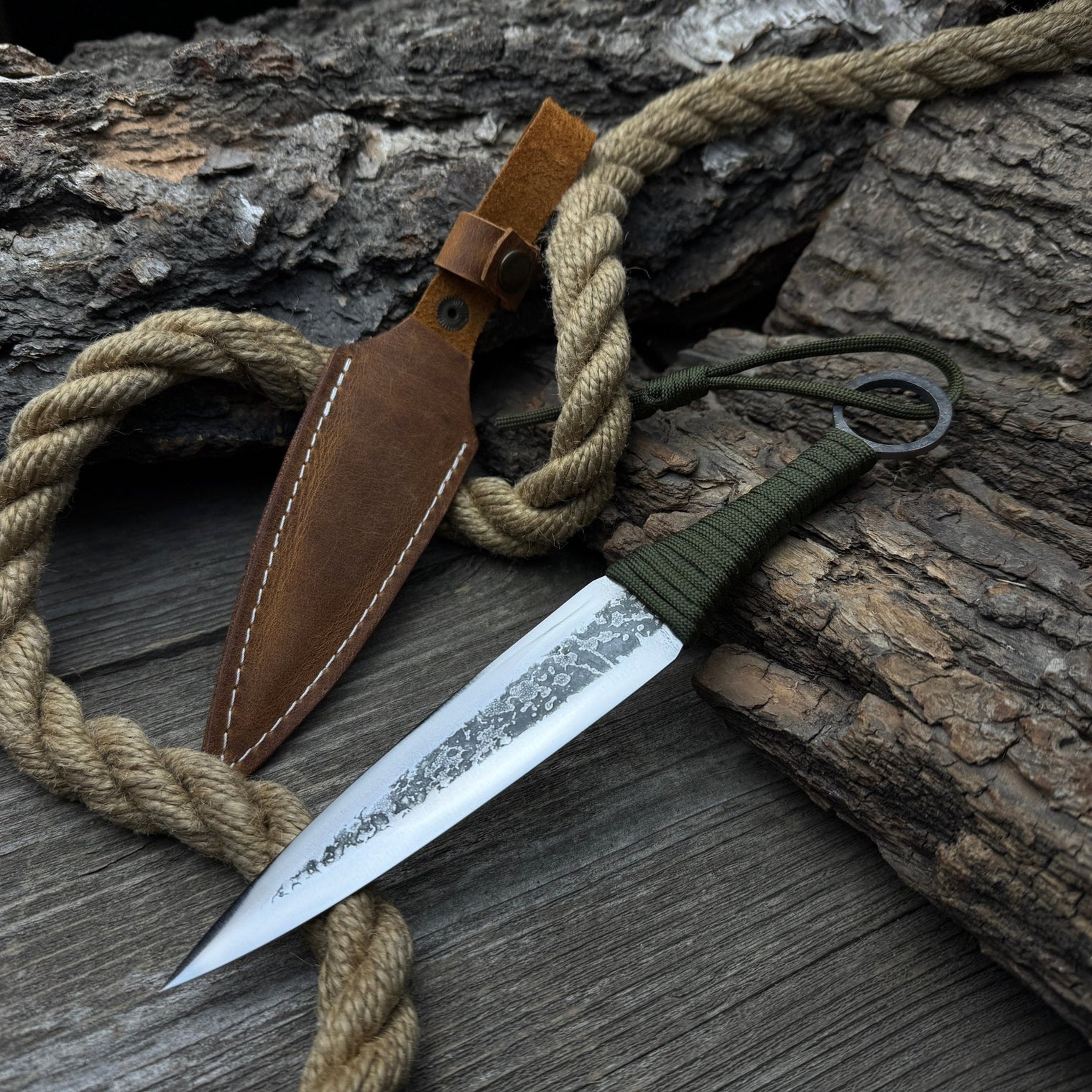 Hand-Forged Throwing Knife – 23 cm (9 in) with Leather Belt Sheath