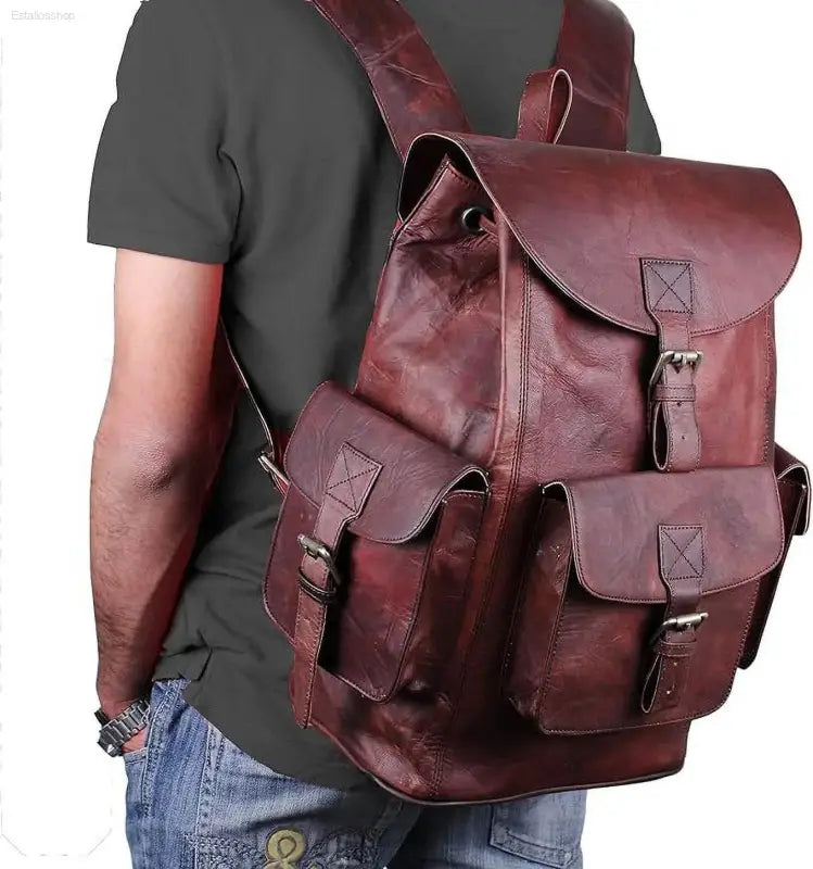 HULSH Retro Genuine Leather Backpack - Vintage Rucksack for Travel & EDC