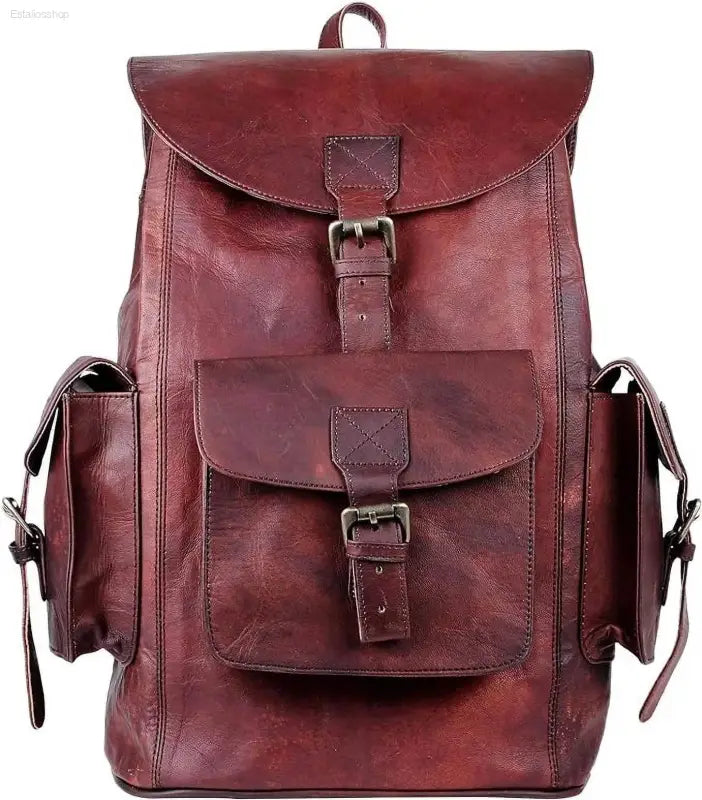 HULSH Retro Genuine Leather Backpack - Vintage Rucksack for Travel & EDC