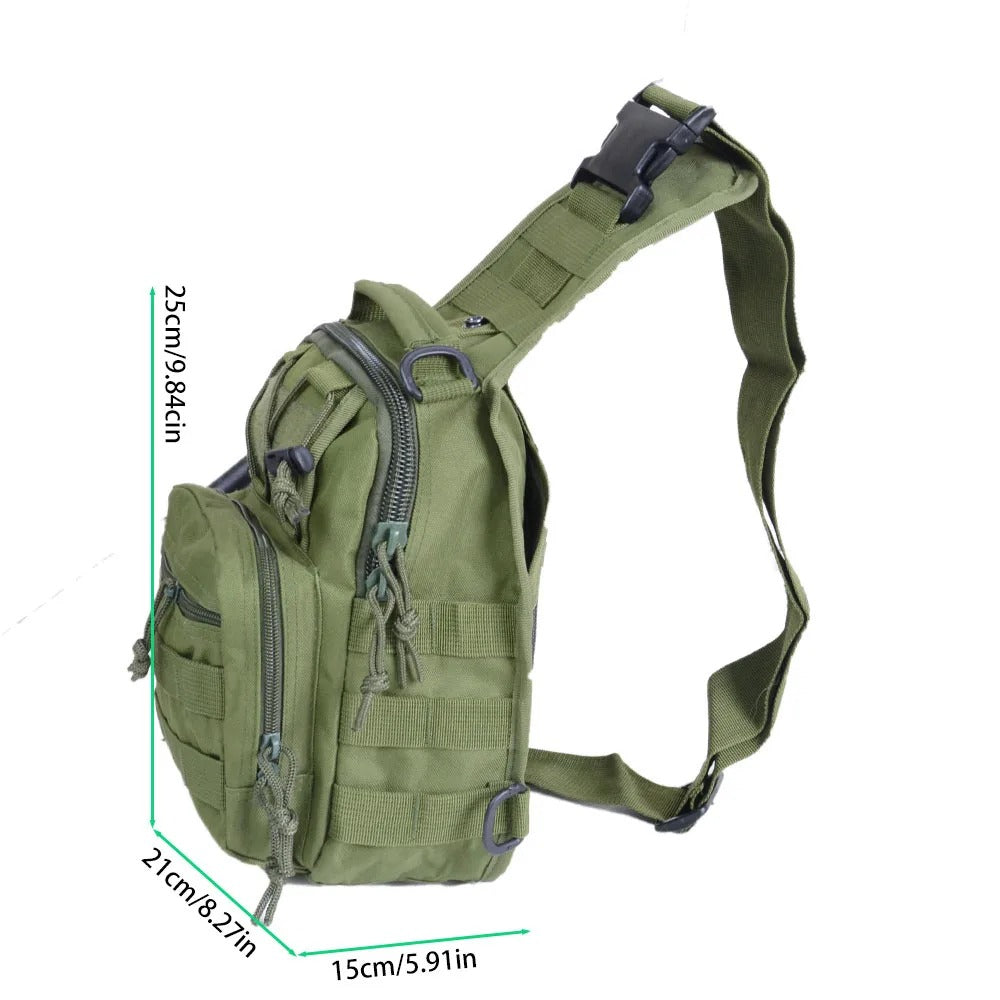 The EDC Outpost Small Tactical Chest Bag – Compact Saddle Shoulder Sling for Hiking, Cycling, Camping & Outdoor EDC (Khaki/Black/Army Green)