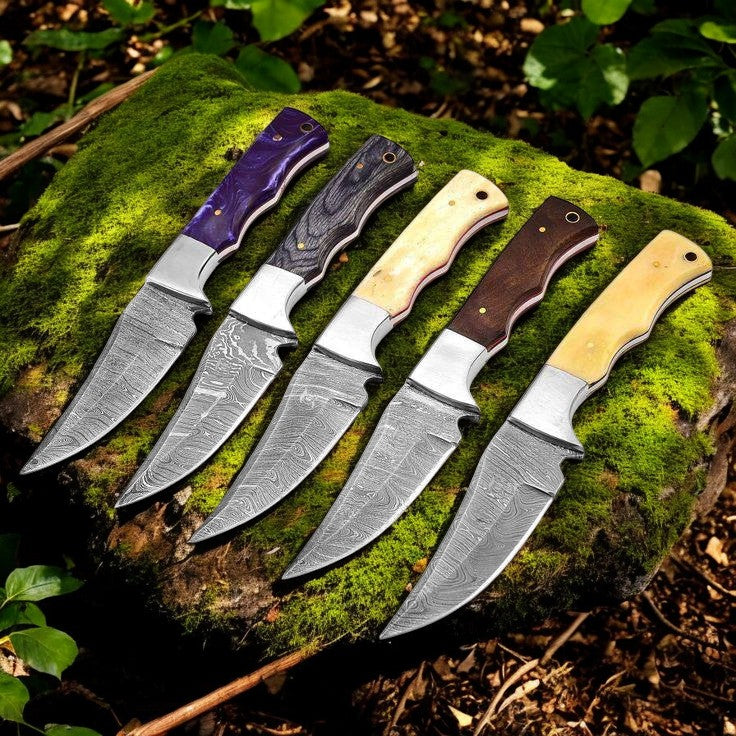 Handcrafted Damascus Steel Outdoor Utility Tool – 8" Artisan Bone & Wood Handle Collectible