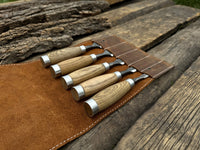 5-Piece Small Timber Framing Chisel Set with Leather Case