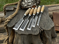 5-Piece Small Timber Framing Chisel Set with Leather Case