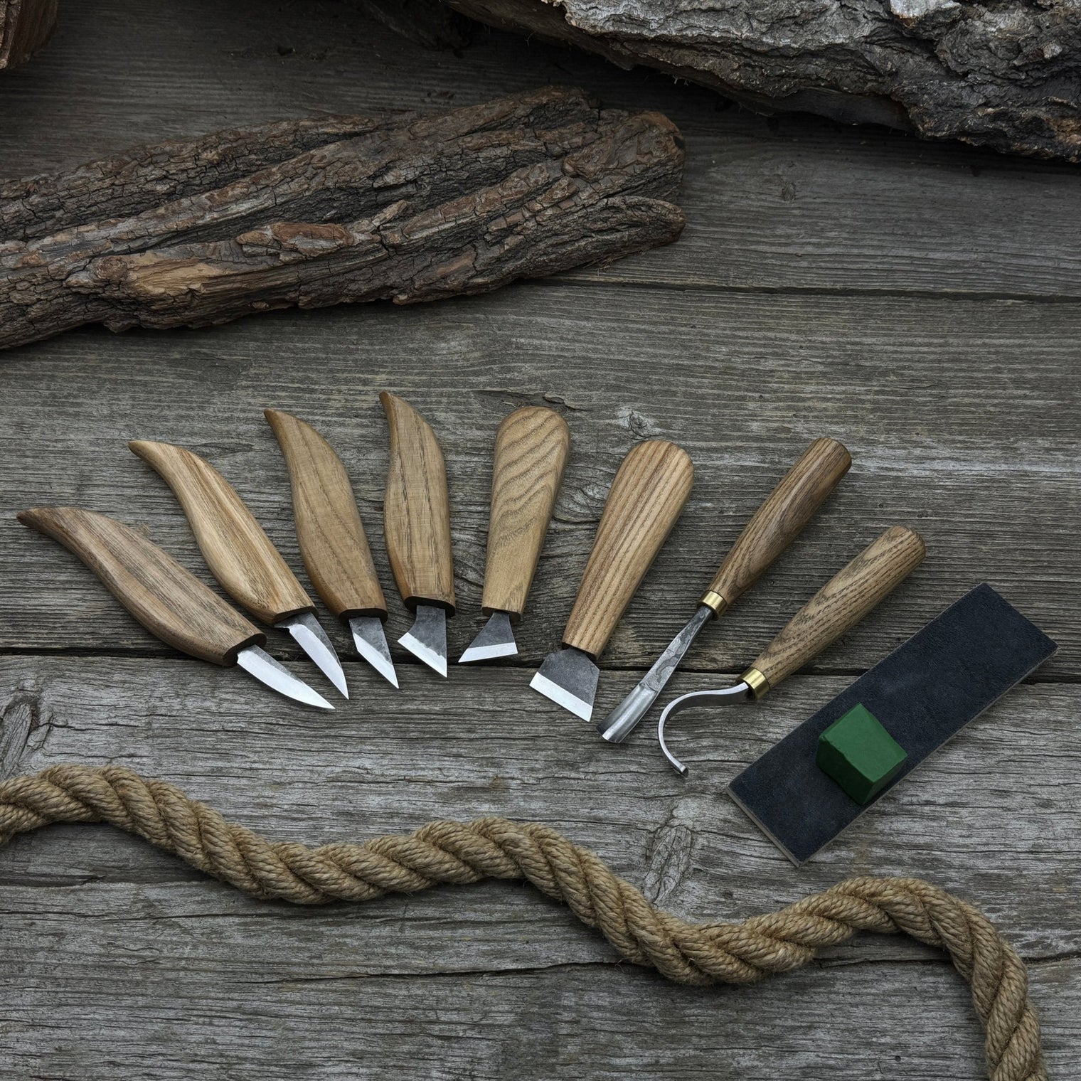 9-Piece Spoon Carving Tool Set with Sharpening Board