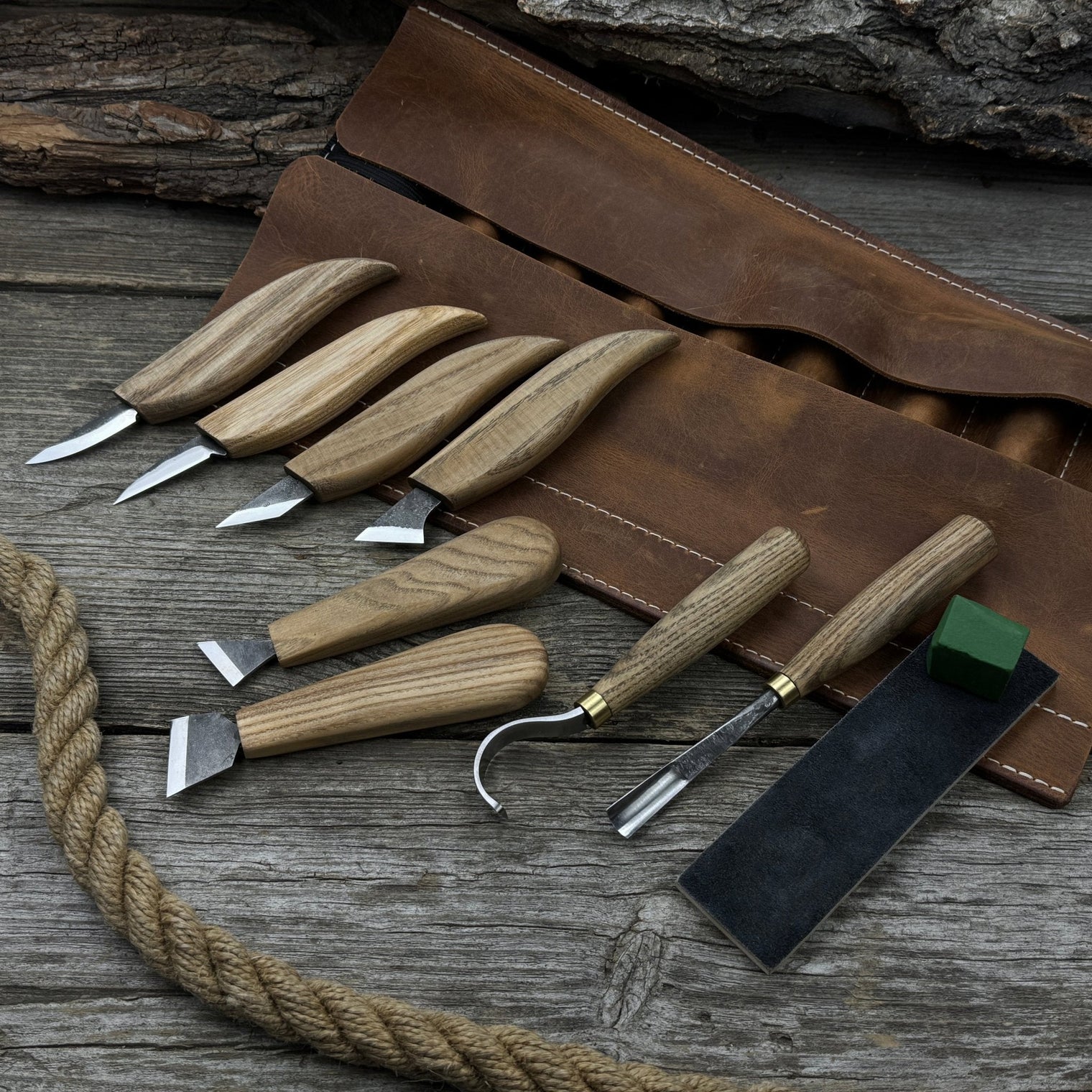 9-Piece Spoon Carving Tool Set with Sharpening Board