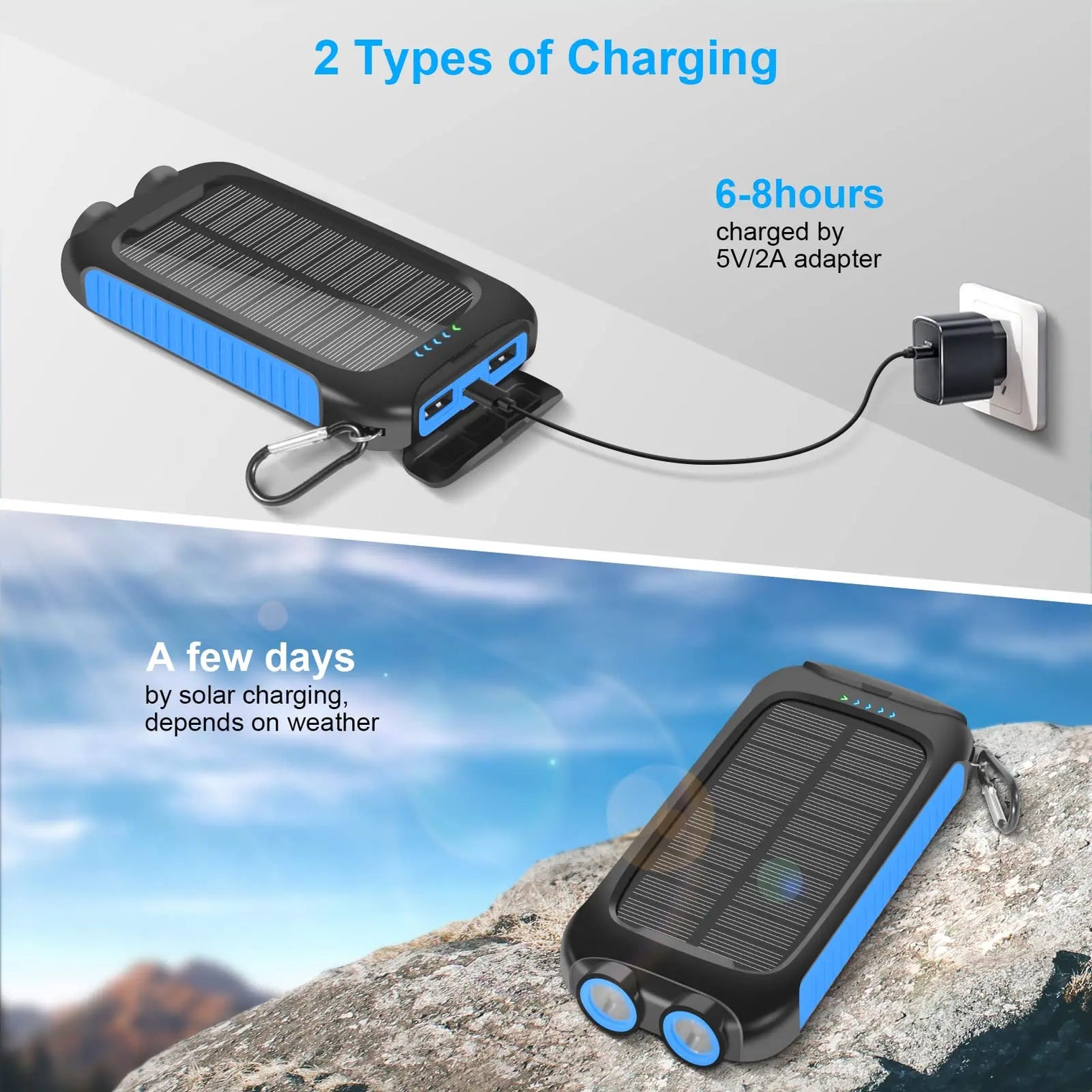 10000mAh Solar Power Bank | Waterproof Emergency Charger with Dual USB