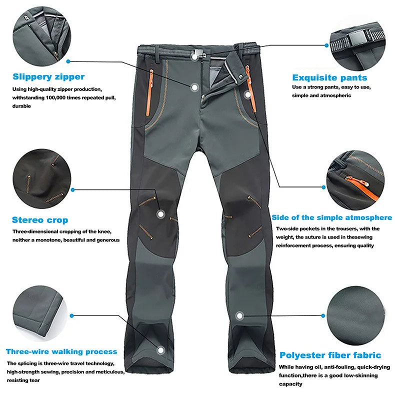 LNGXO Thick Warm Fleece Hiking Pants | Waterproof & Windproof Outdoor Pants