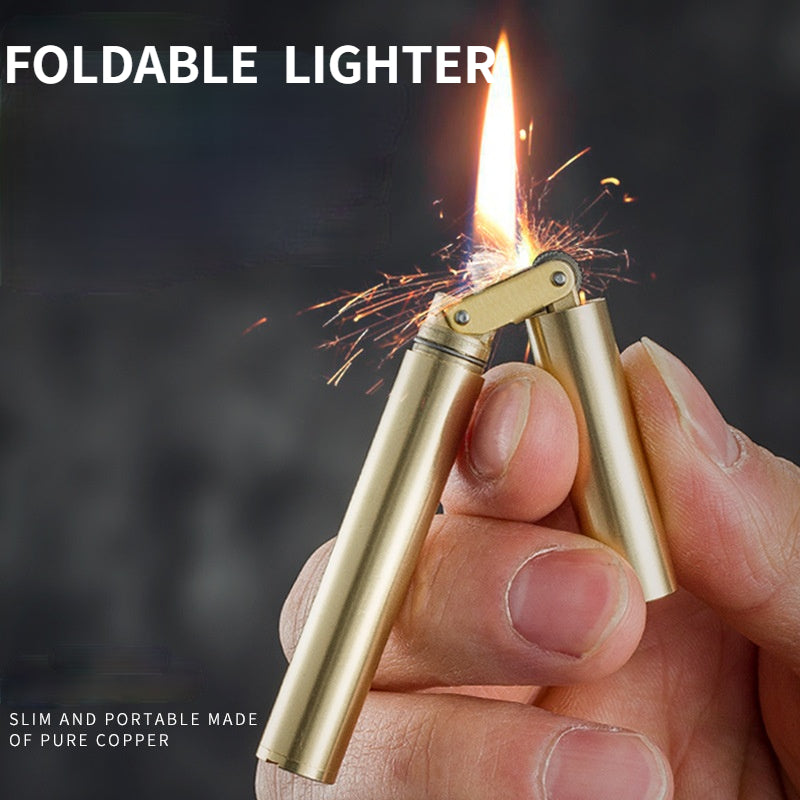 Retro Copper Kerosene Lighter | Mini Foldable Windproof EDC