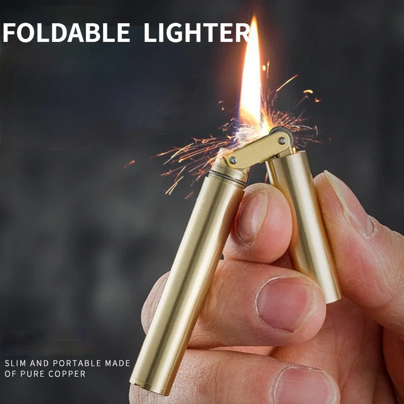 Retro Copper Kerosene Lighter | Mini Foldable Windproof EDC