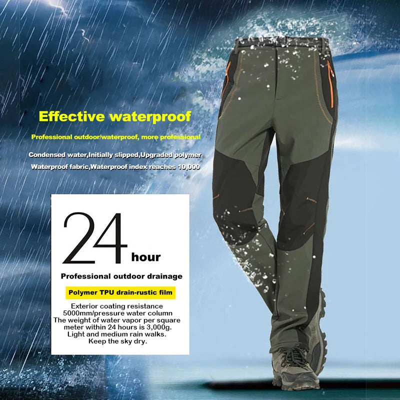 LNGXO Thick Warm Fleece Hiking Pants | Waterproof & Windproof Outdoor Pants