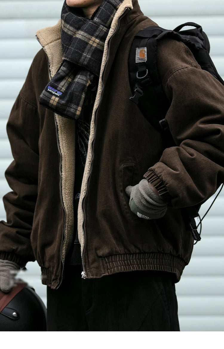 Japanese Vintage MenPolar Wool Jacket Winter High Quality Coat Thick Korean Streetwear Loose Couple Fashionable Male Warm Jacket