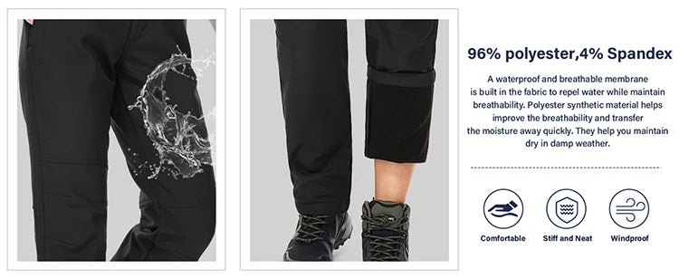 TRVLWEGO Winter Women Camping Hiking Pants Travel Soft Shell Warm Waterproof Fleece Windproof Outdoor Skiing Trekking Trousers